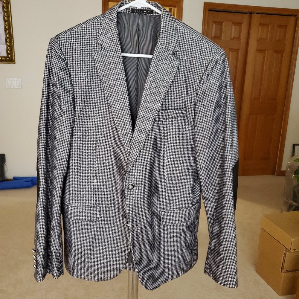Zara Man Micro Plaid Gray Sport Coat US 40